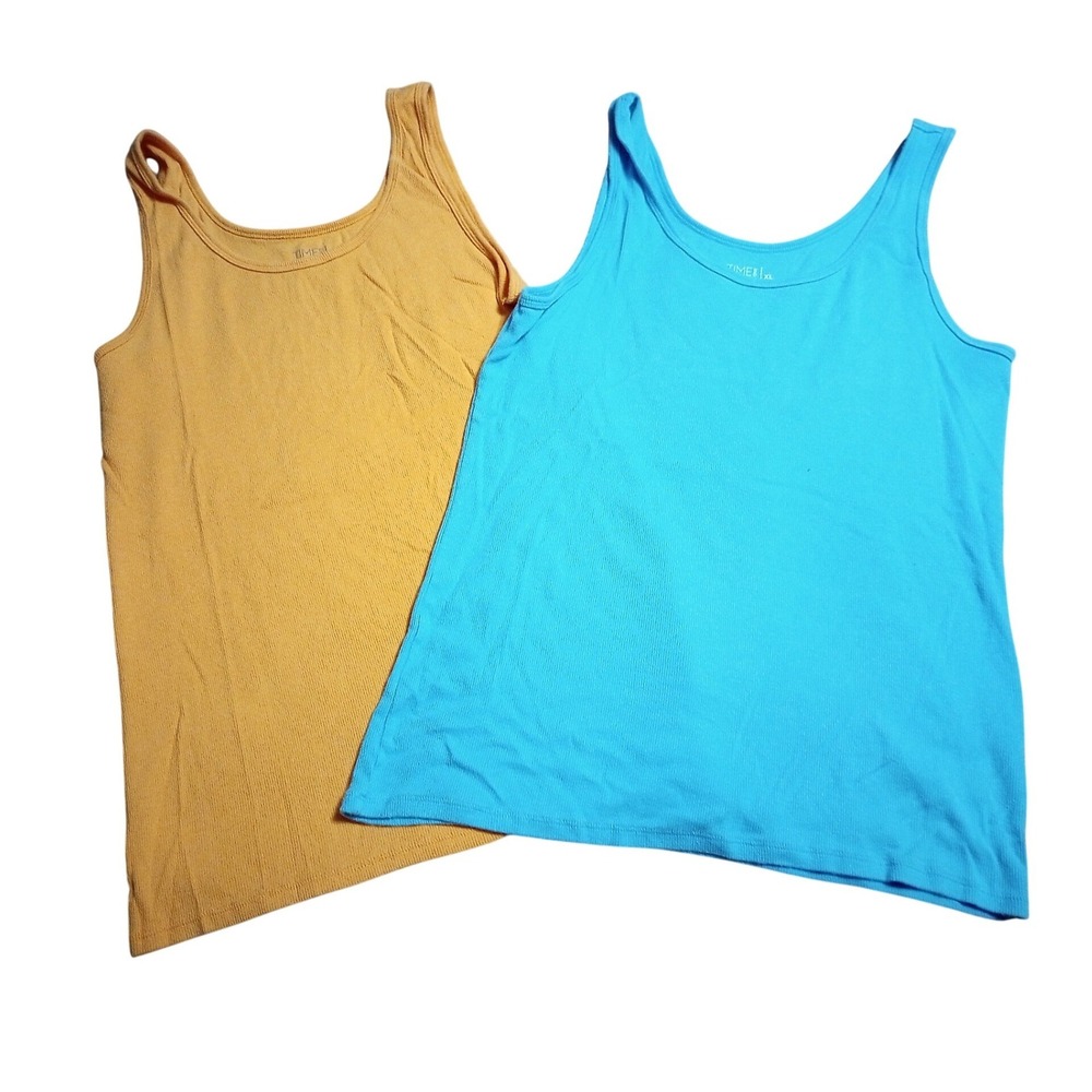 Time and Tru Womens XL Ribbed Tank Tops 2 Pack Turquoise Blue Orange